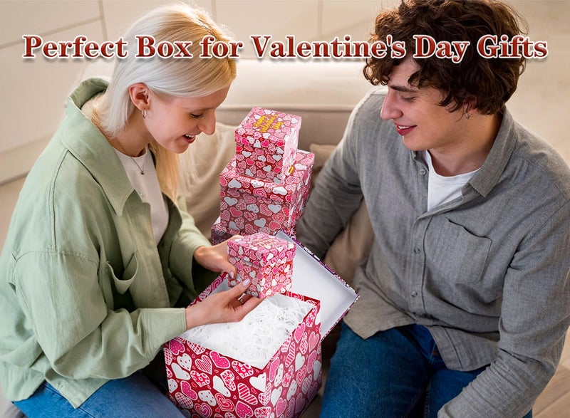 JWSCYSY 6PCS Valentine's Day Nesting Gift Boxes with Lid, Square Gift Boxes with Ribbon, Decorative Boxes Assorted Size for Valentine's Day Presents Wrapping, Party Favor Boxes (Red) - Image 5