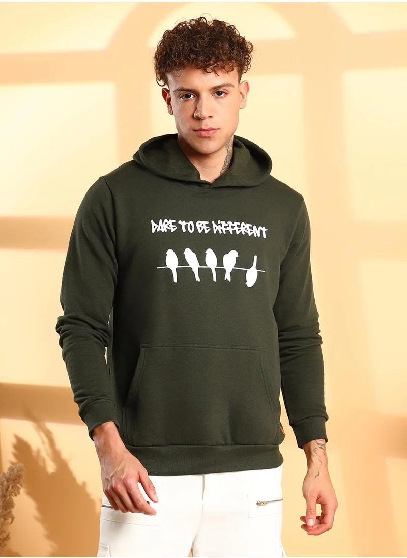 كامبوس سوترا Men's Forest Green Dare To Be Different Hoodie With Kangaroo Pocket