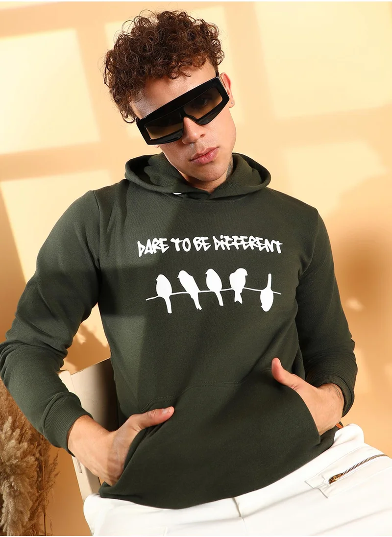 كامبوس سوترا Men's Forest Green Dare To Be Different Hoodie With Kangaroo Pocket