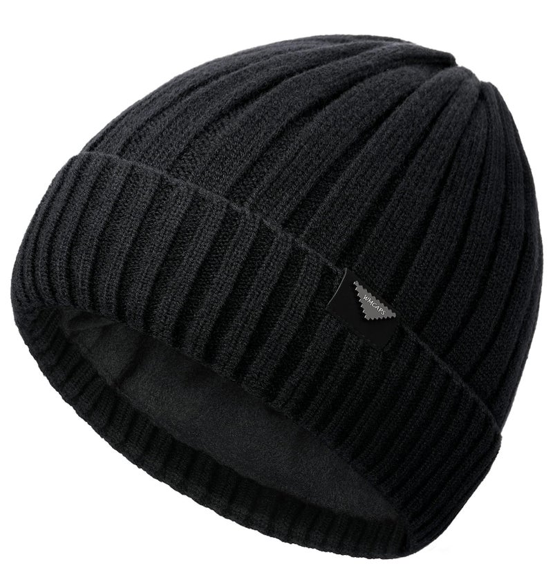 Wmcaps Winter Beanie Knitted Hats for Men Women, Fleece Lined Beanie Warm Stocking Cap Soft Warm Ski Hats Unisex (Black) - Image 1
