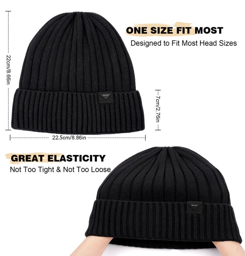 Wmcaps Winter Beanie Knitted Hats for Men Women, Fleece Lined Beanie Warm Stocking Cap Soft Warm Ski Hats Unisex (Black) - Image 3
