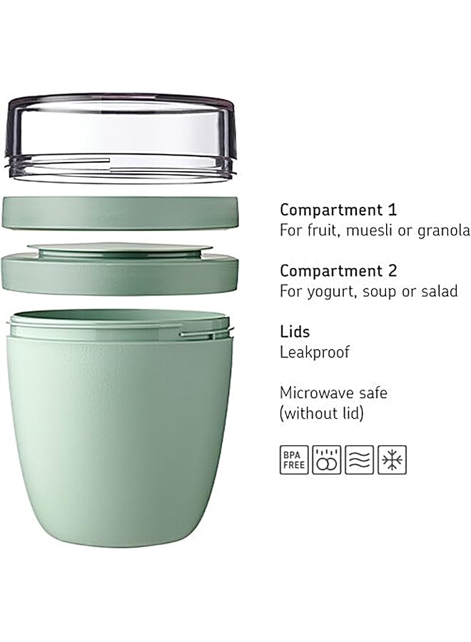 ميبال وعاء غداء عملي Ellipse مع كوب زبادي وكوب موسلي، مقصورات منفصلة للزبادي والموسلي، مناسب للمجمد والميكروويف وغسالة الأطباق، 500 مل + 200 مل من Nordic Sage - Image 3