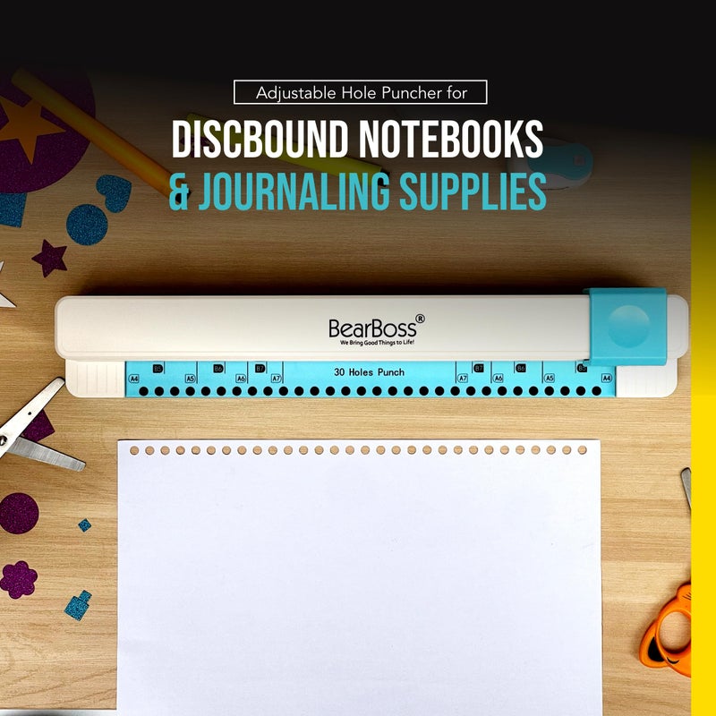 Bearboss 30 Hole Paper Punch, Planner Hole Punch, Adjustable Hole Puncher for Discbound Notebooks & Journaling Supplies - Image 2
