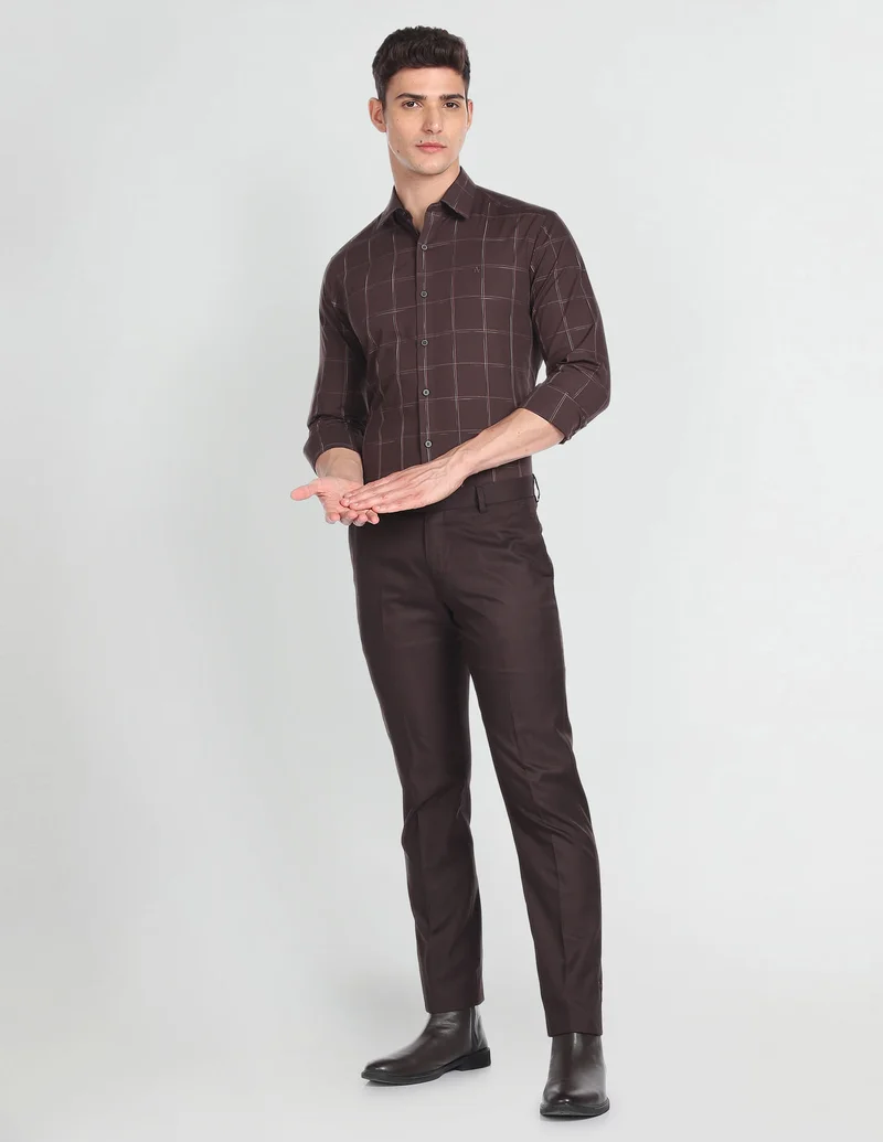 Cutaway Collar Outline Check Shirt