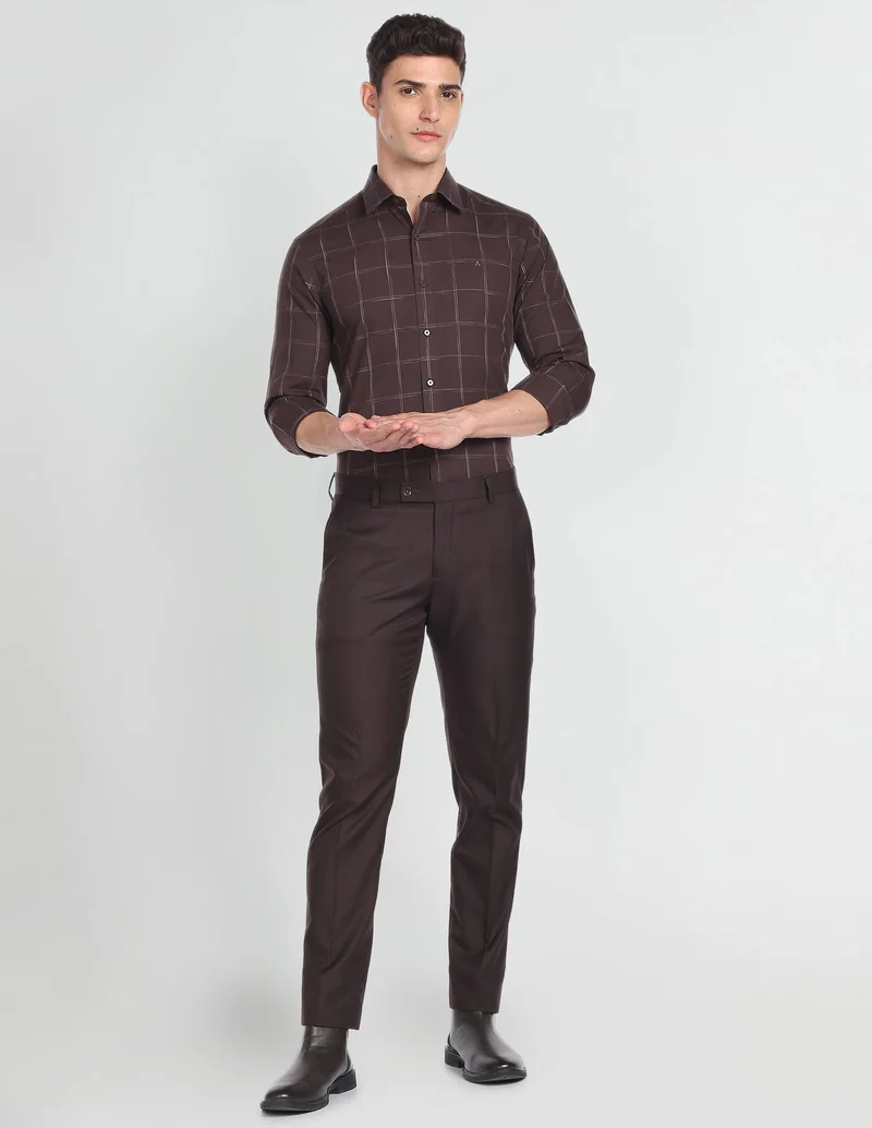 Arrow Brown Cutaway Collar Outline Check Shirt for Men | Best Price UAE