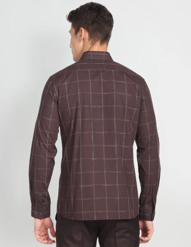 Arrow Brown Cutaway Collar Outline Check Shirt for Men | Best Price UAE