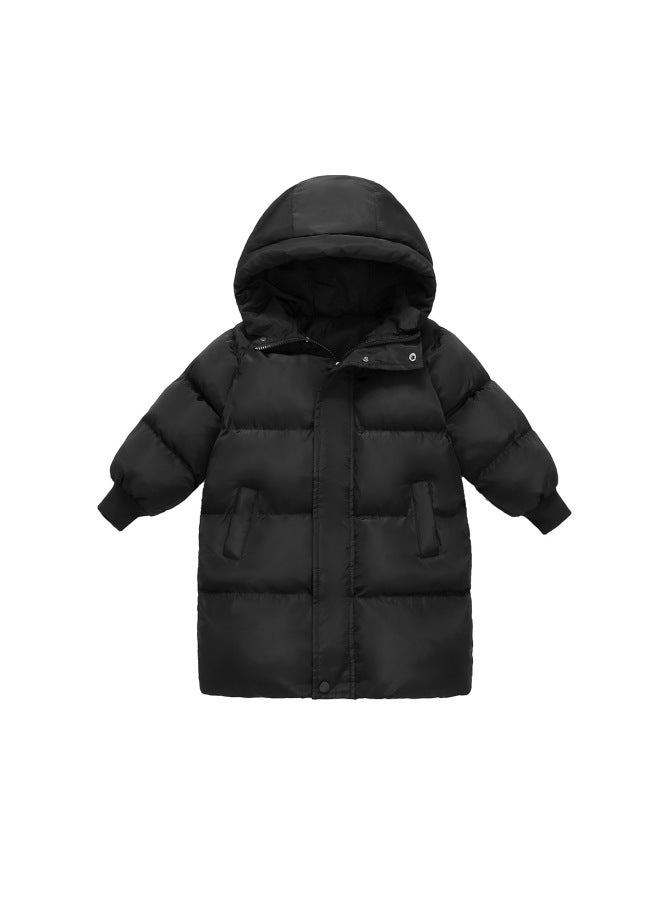 Cotton-padded Jacket For Men And Women, Mid-length, Thickened Winter Fur Collar Hooded Coat, Autumn And Winter New Children's Clothing