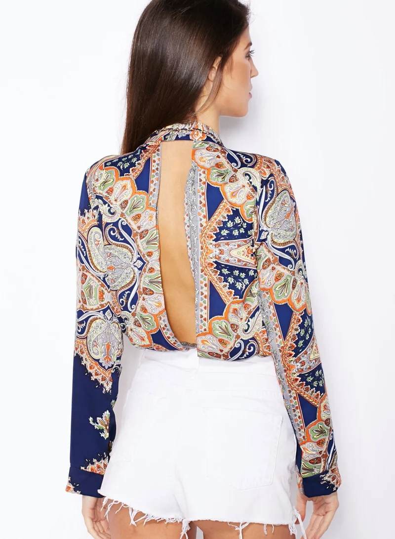 Ginger Printed Tie Neck Bodysuit