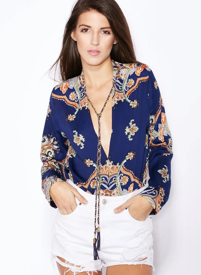 Ginger Printed Tie Neck Bodysuit