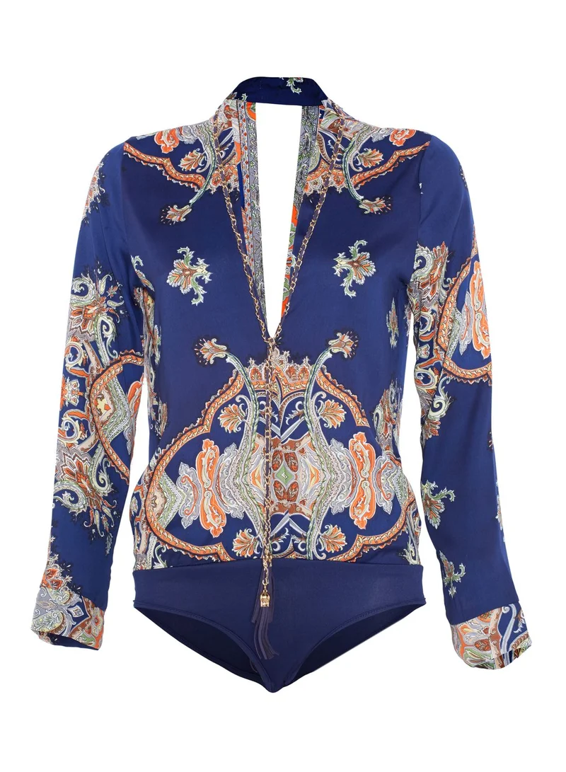 Ginger Printed Tie Neck Bodysuit