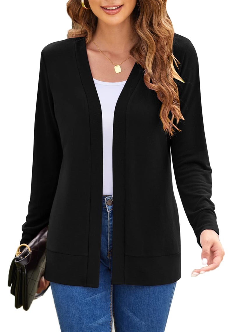 Hount Womens Casual Open Front Long Sleeve Cardigan Lightweight Soft Knit Draped Dusters Cardigans (Large, Black) - Image 1