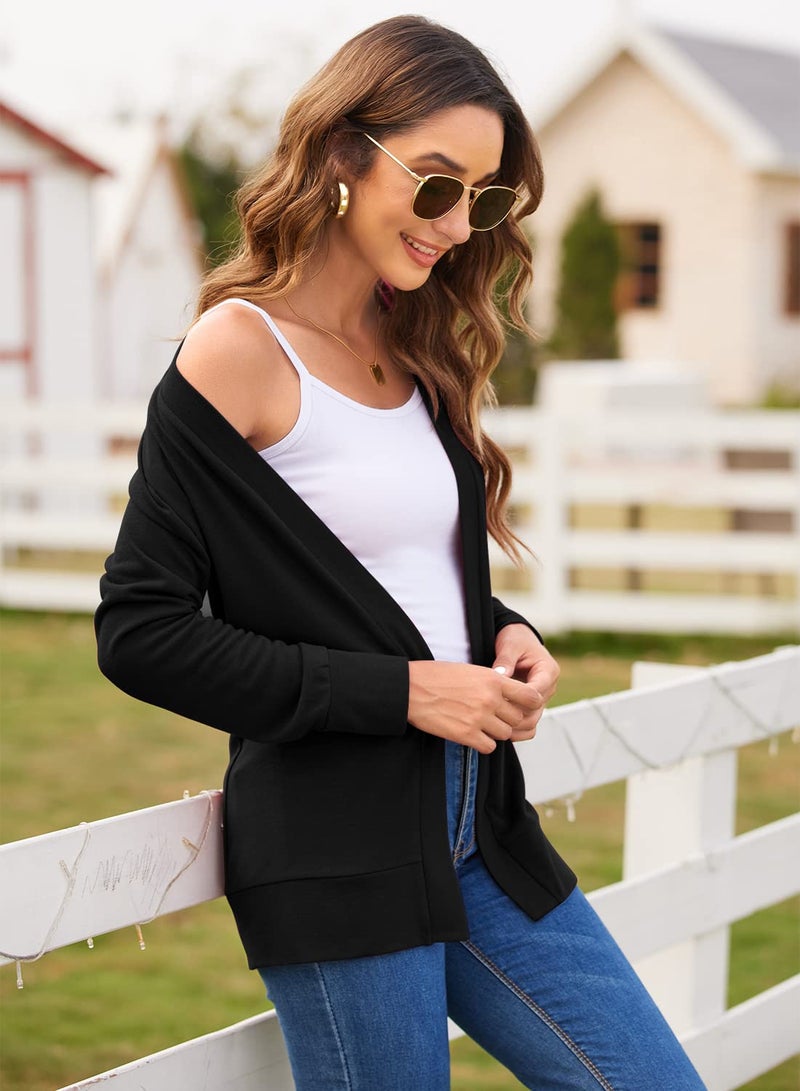 Hount Womens Casual Open Front Long Sleeve Cardigan Lightweight Soft Knit Draped Dusters Cardigans (Large, Black) - Image 4