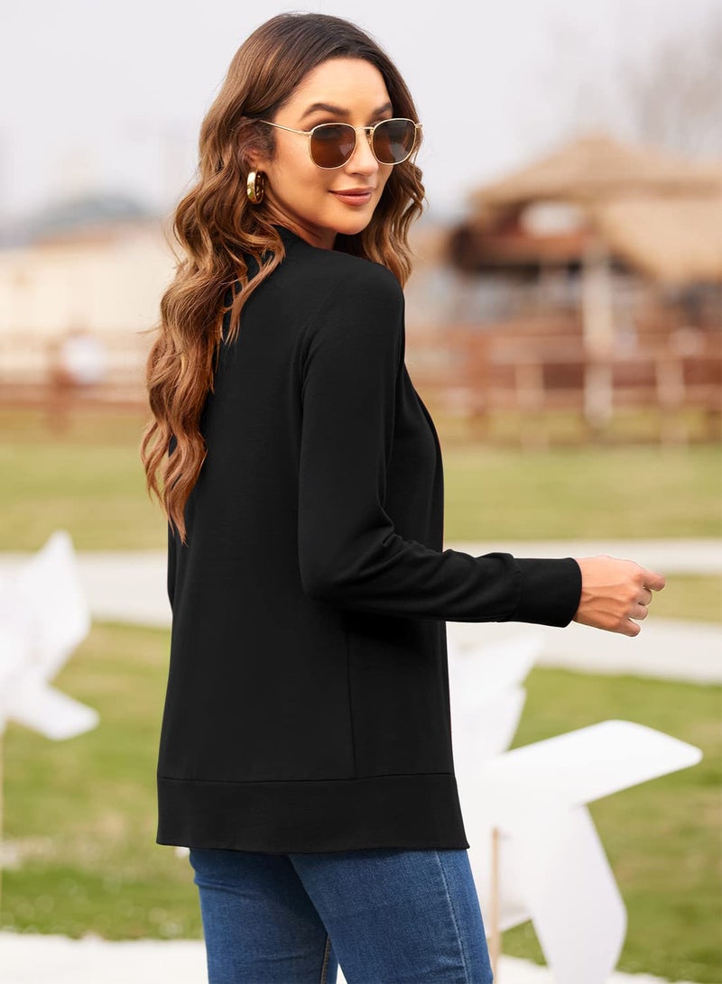 Hount Womens Casual Open Front Long Sleeve Cardigan Lightweight Soft Knit Draped Dusters Cardigans (Large, Black) - Image 5