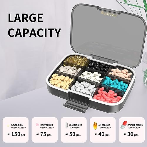 Restree Large Pill Organizer, Moisture Proof & Waterproof Travel Pill Case, Portable Medication Box with Adjustable Dividers for Vitamins Supplements Fish Oil and Daily Pills 9 Compartments (Black) - Image 5