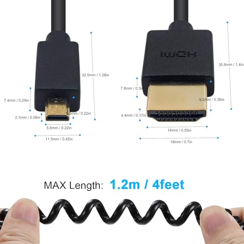 Duttek Micro HDMI to HDMI Coiled Cable 1FT-4FT, HDMI to Micro HDMI Adapter Cable Extreme Slim/Thin 4K, 3D for Camera, Raspberry Pi 5 4, GoPro Hero 7/6 - Image 3