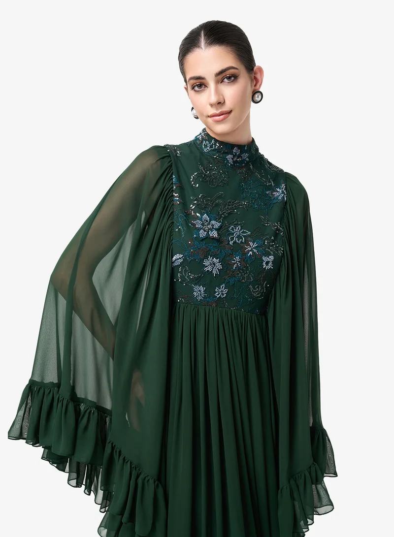 Threadz by Ajooni  Lace Detail Tiered Maxi Dress for Women | Best Price UAE