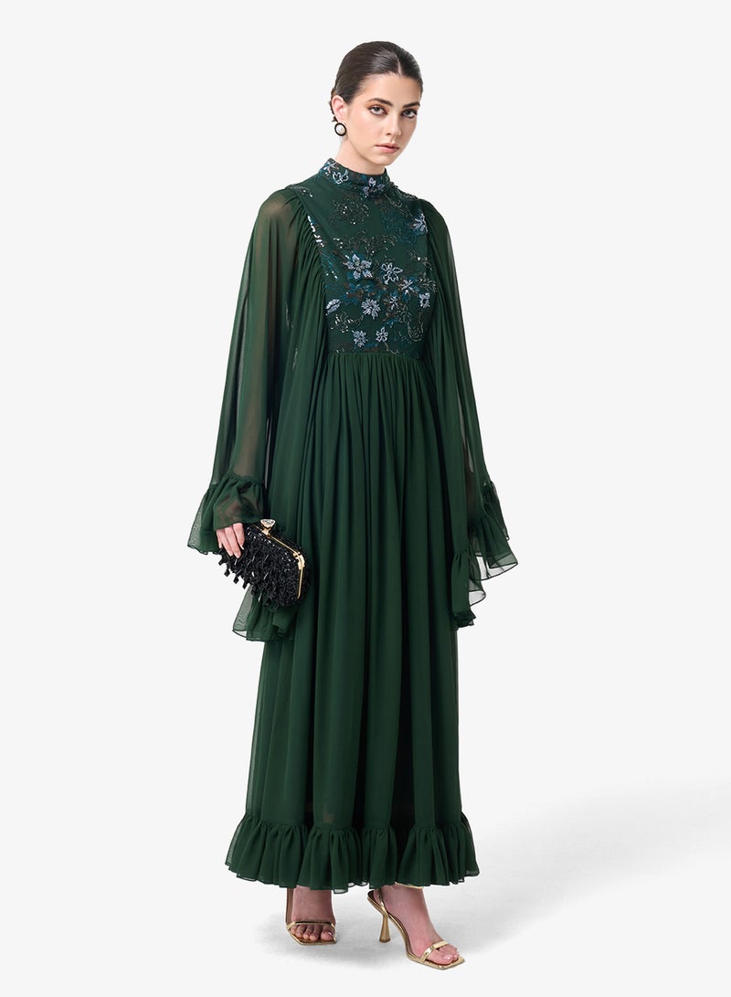 Threadz by Ajooni Lace Detail Tiered Maxi Dress - Image 1