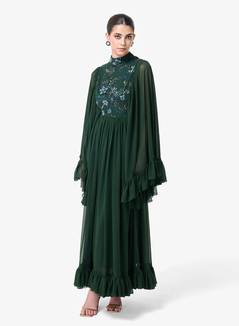 Threadz by Ajooni  Lace Detail Tiered Maxi Dress for Women | Best Price UAE
