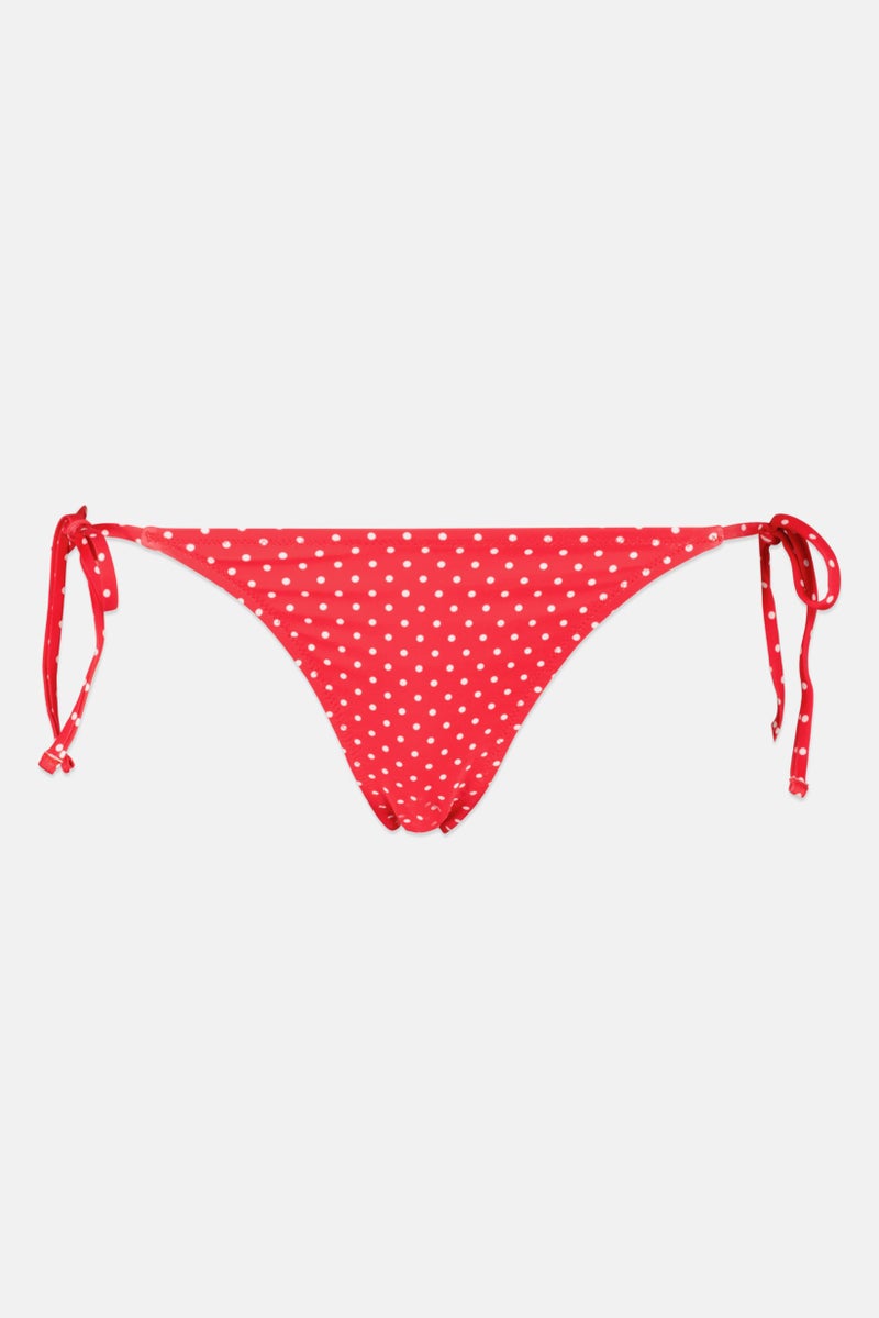 GUESS Women Micro Dots Side Tie Bikini Bottom, Red  - Image 1