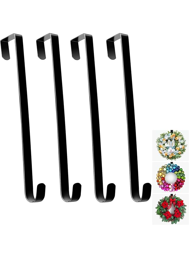 PROMASS promass Over The Door Hooks, 4 Pack Widen Wreath Hangers for Front Door, 15in Heavy Duty Metal Organizer Hooks, Z Shaped Sturdy Door Hanger Hooks for Hanging Wreaths, Hats, Clothes and Coats (Black)  - Image 1