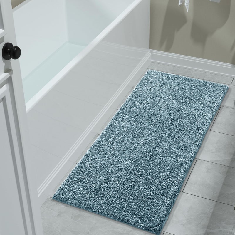 Yimobra Bathroom Rugs Mat  Extra Soft Comfortable Bath Rugs  Non-Slip  Water Absorbent and Thick Bathroom Floor Mats  Machine Washine  Shaggy Rugs for Shower Bathtubs  47"" x 24""  Denim Blue&White - Image 2