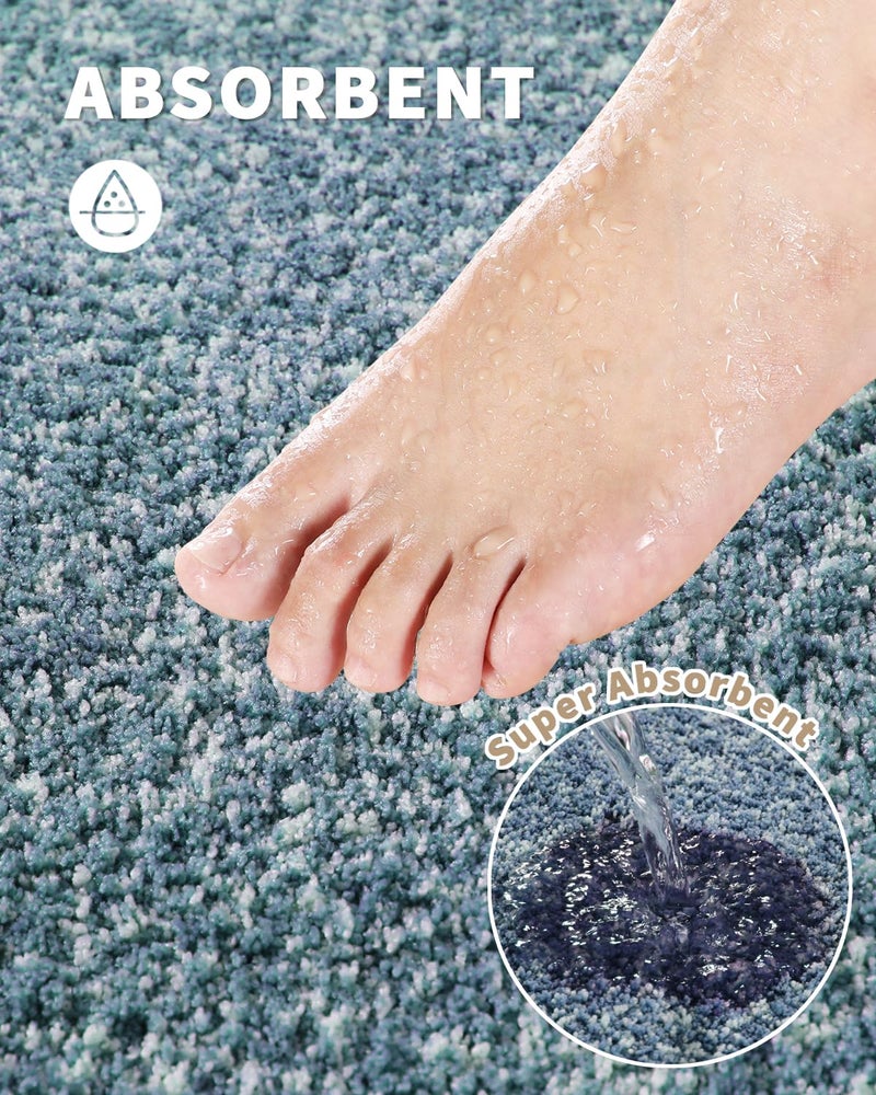 Yimobra Bathroom Rugs Mat  Extra Soft Comfortable Bath Rugs  Non-Slip  Water Absorbent and Thick Bathroom Floor Mats  Machine Washine  Shaggy Rugs for Shower Bathtubs  47"" x 24""  Denim Blue&White - Image 4