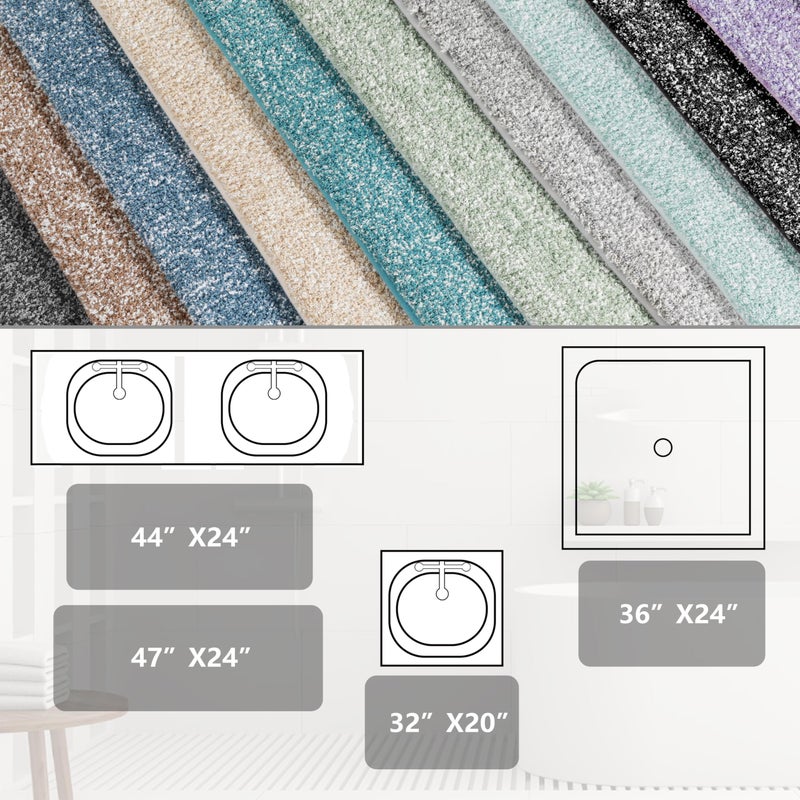 Yimobra Bathroom Rugs Mat  Extra Soft Comfortable Bath Rugs  Non-Slip  Water Absorbent and Thick Bathroom Floor Mats  Machine Washine  Shaggy Rugs for Shower Bathtubs  47"" x 24""  Denim Blue&White - Image 1
