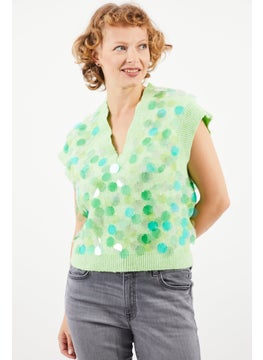 Reserved Women V-Neck Knitted Vest, Green  - Image 1