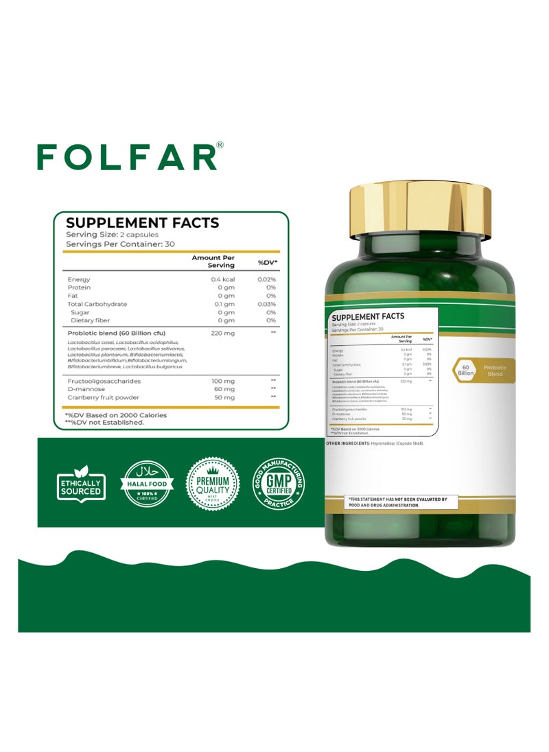 Folfar 60 Billion Probiotic Cfu with Prebiotic Blend - 60 Capsules  - Image 2