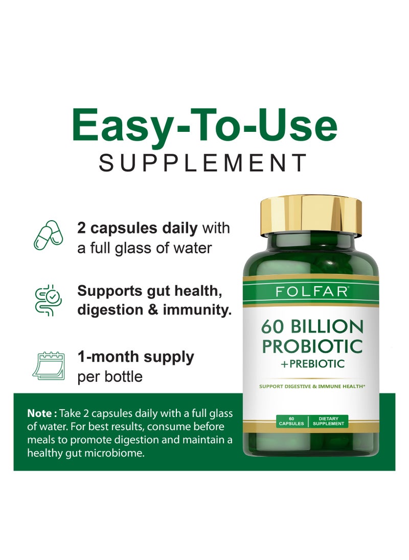 Folfar 60 Billion Probiotic Cfu with Prebiotic Blend - 60 Capsules  - Image 5