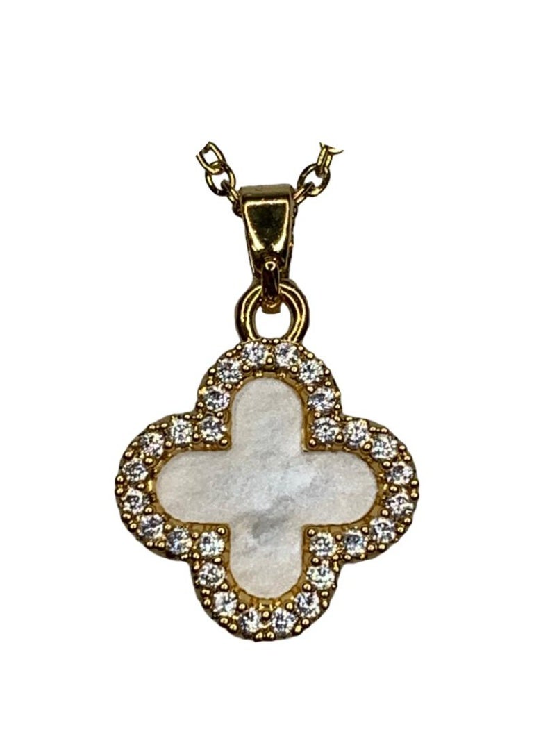 Influence Germany Reversible Clover Pendant Necklace – Black & White – Gold-Tone Stainless Steel - Image 2