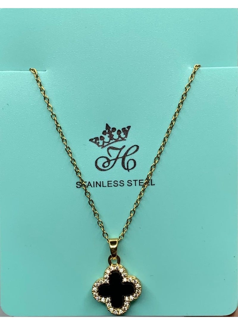 Influence Germany Reversible Clover Pendant Necklace – Black & White – Gold-Tone Stainless Steel - Image 4