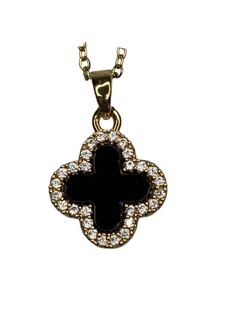 Influence Germany Reversible Clover Pendant Necklace – Black & White – Gold-Tone Stainless Steel - Image 5