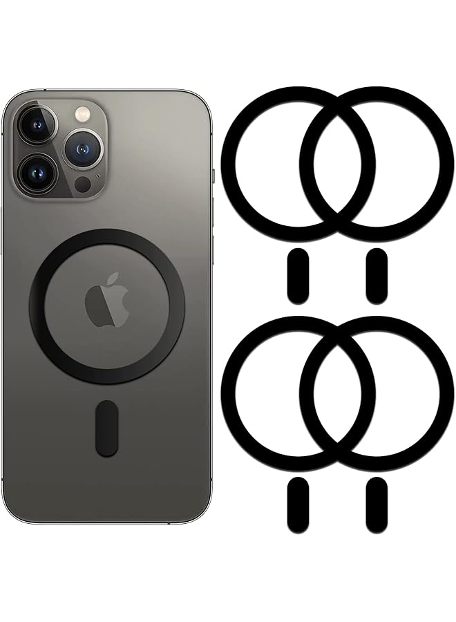 S-TOP Metal Ring Adhesive Sticker Rings Suitable for iPhone 12 13 14 15 Case Converter Kit Accessories Magnetic Car Magnet Mount Adapter Stickers Attachment Black, 4pcs - Image 1
