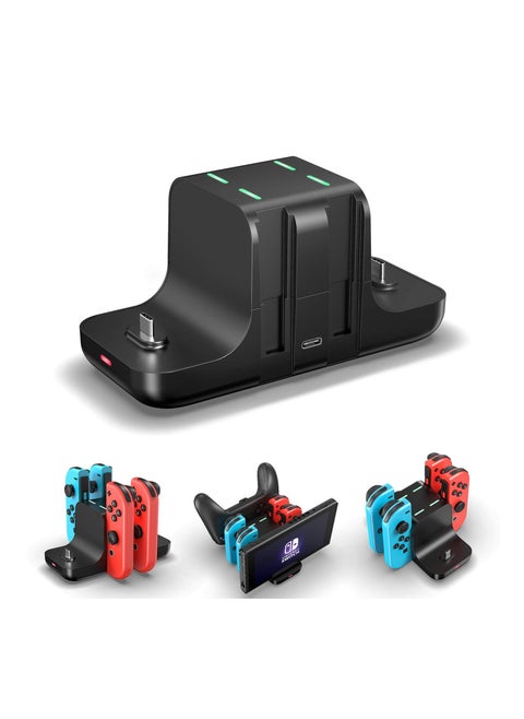 6 in 1 Controller Charger for Nintendo Switch, Type-C USB 2.0 Switch Charging Dock Stand Station for Joy-Con & Controllers, Portable LED Display Charger Docking for Switch