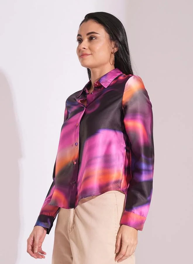 جلو باص Globus Galaxy Print Spread Collar Buttoned Shirt