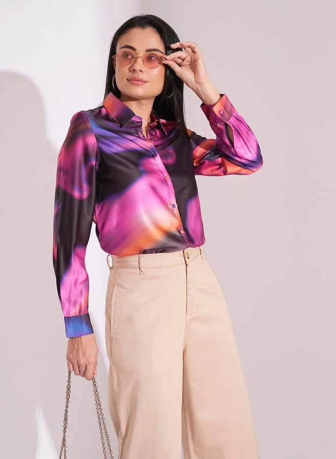 جلو باص Globus Galaxy Print Spread Collar Buttoned Shirt