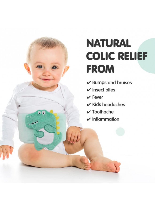 هيلف Baby Colic, Gas and Upset Stomach Relief, Heated Warmer Tummy Wrap with 2 Gel Packs for Newborns and Infants, Baby Heating Pad Swaddling Belt Natural Relief (Green Dinosaur) - Image 1