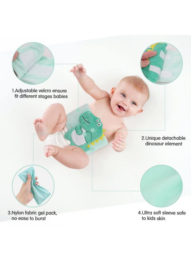 هيلف Baby Colic, Gas and Upset Stomach Relief, Heated Warmer Tummy Wrap with 2 Gel Packs for Newborns and Infants, Baby Heating Pad Swaddling Belt Natural Relief (Green Dinosaur) - Image 2