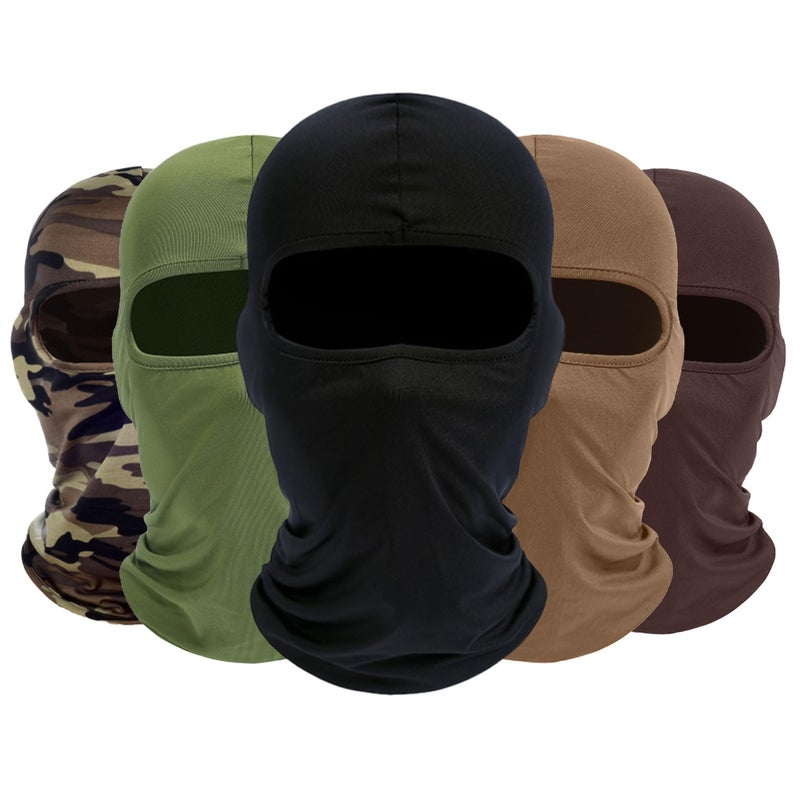ROXUN Balaclava Ski Mask, 5 Pack Neck Gaiter Motorcycle Scarf Cold Winter Warm Windproof for Men/Women Black+Sand+Brown+Army Green+Camo - Image 1