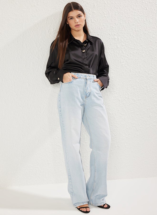 trendyol Light Blue Low Waist Wide Leg Jeans - Image 2