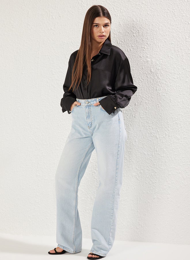 trendyol Light Blue Low Waist Wide Leg Jeans - Image 1