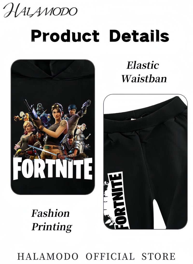 HALAMODO Children's Sweatshirt Set of 1pc Hoodie & 1pc Sweatpant for Boys & Girls Fashion Casual Pullover Sports Suit Long-Sleeved Printed Hoodie with Large Pockets Daily Wear - Image 4