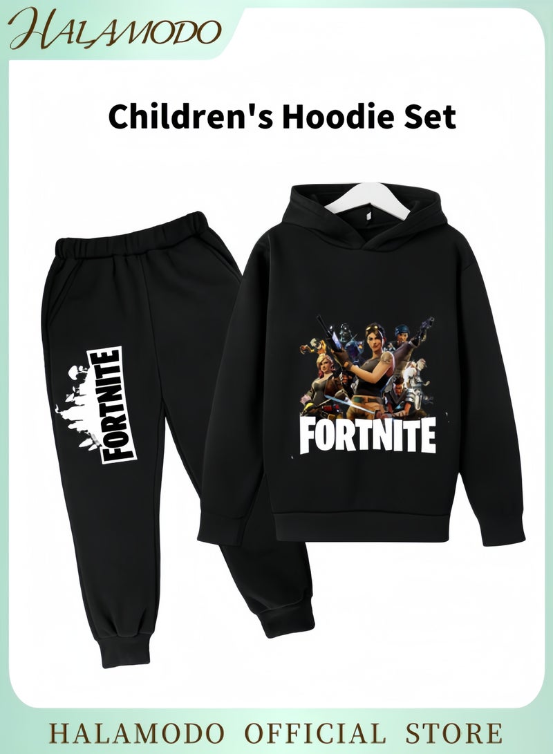 HALAMODO Children's Sweatshirt Set of 1pc Hoodie & 1pc Sweatpant for Boys & Girls Fashion Casual Pullover Sports Suit Long-Sleeved Printed Hoodie with Large Pockets Daily Wear - Image 1