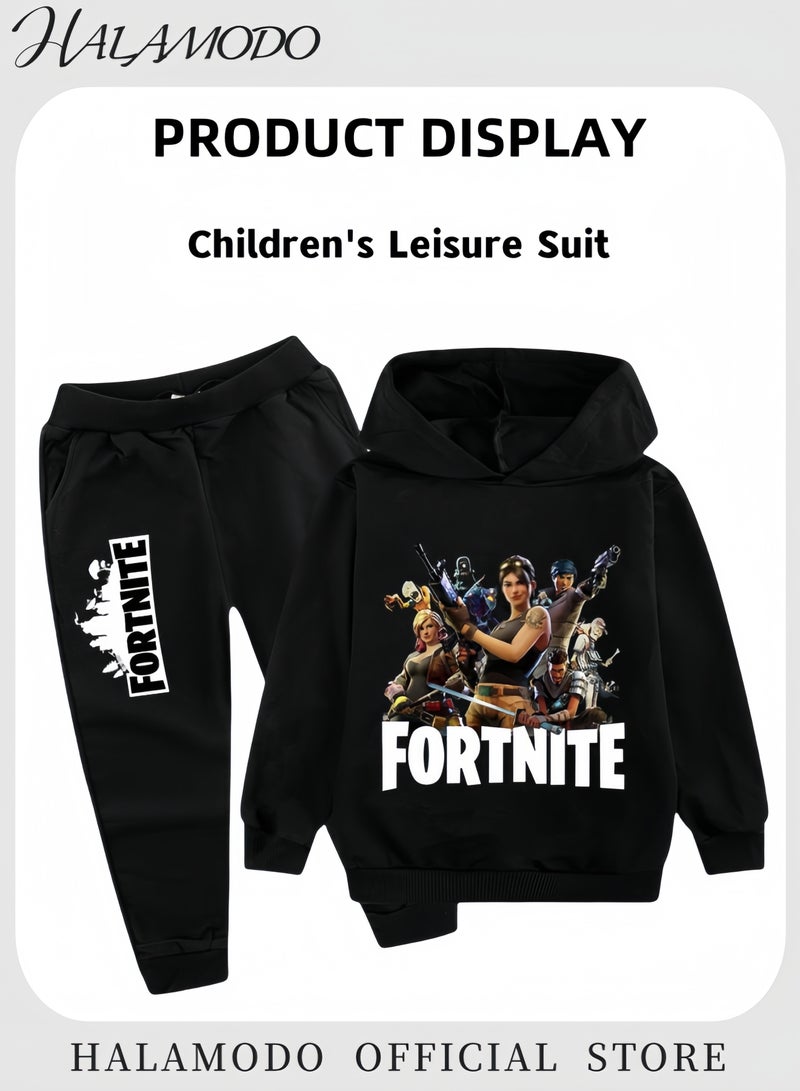 HALAMODO Children's Sweatshirt Set of 1pc Hoodie & 1pc Sweatpant for Boys & Girls Fashion Casual Pullover Sports Suit Long-Sleeved Printed Hoodie with Large Pockets Daily Wear - Image 2