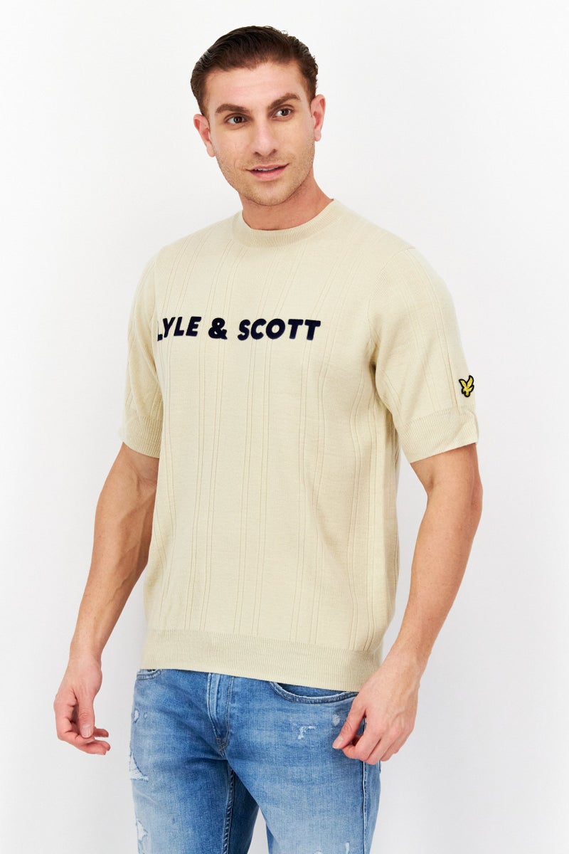 Lyle & Scott Men Crew Neck Short Sleeve Brand Logo Sweater, Beige - Image 1