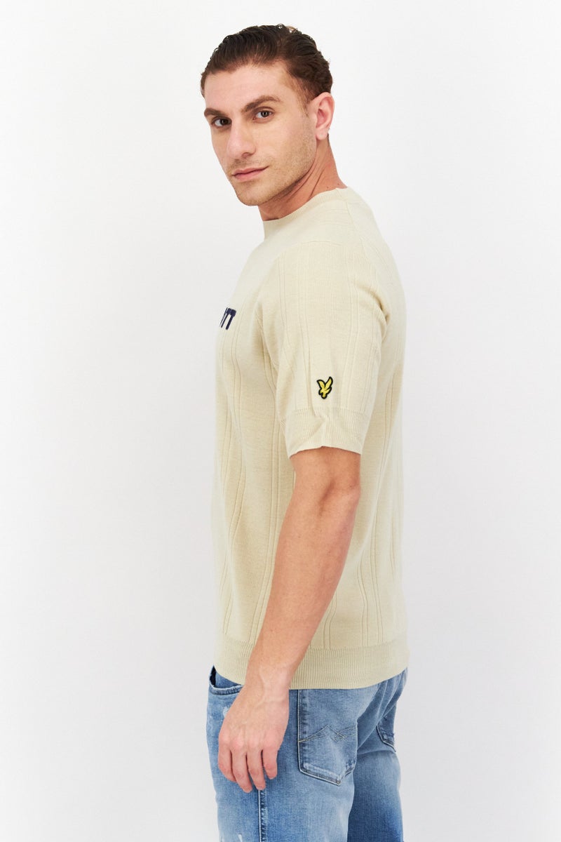 Lyle & Scott Men Crew Neck Short Sleeve Brand Logo Sweater, Beige - Image 2