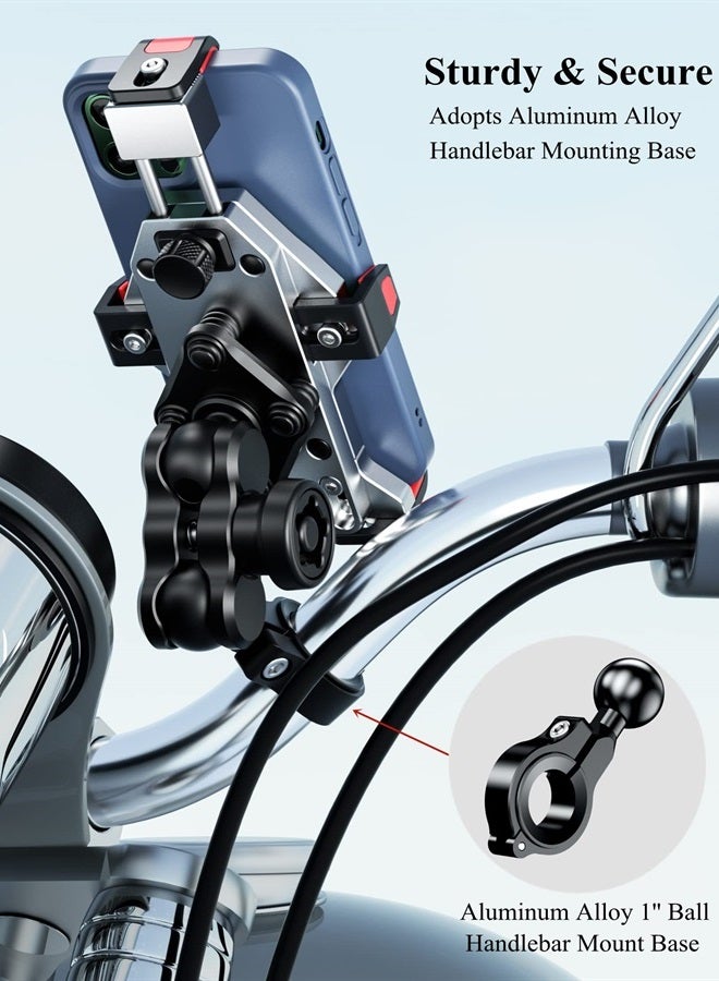 BRCOVAN حامل هاتف دراجة نارية من سبائك الألمنيوم مع مخمد اهتزاز وقفل آمن عالي السرعة، قفل تلقائي بضغطة واحدة لحامل هاتف الدراجة السكوتر ATV مقاس 4.7''-7.2'' - Image 3