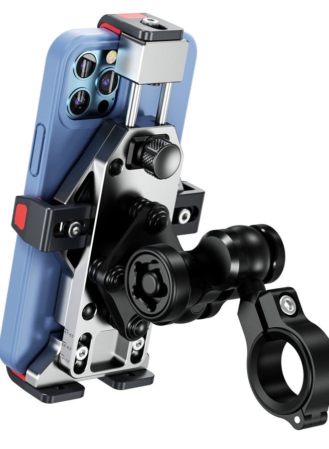 BRCOVAN حامل هاتف دراجة نارية من سبائك الألمنيوم مع مخمد اهتزاز وقفل آمن عالي السرعة، قفل تلقائي بضغطة واحدة لحامل هاتف الدراجة السكوتر ATV مقاس 4.7''-7.2'' - Image 1