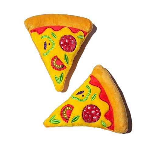 Glow Pups Pizza Slice Dog Toy Squeaky Plush Toys for Small and Medium Dogs Easy to Clean Promotes Mental Stimulation Interactive Playtime Dog Pizza Toy Peach 2 Pack - Image 1